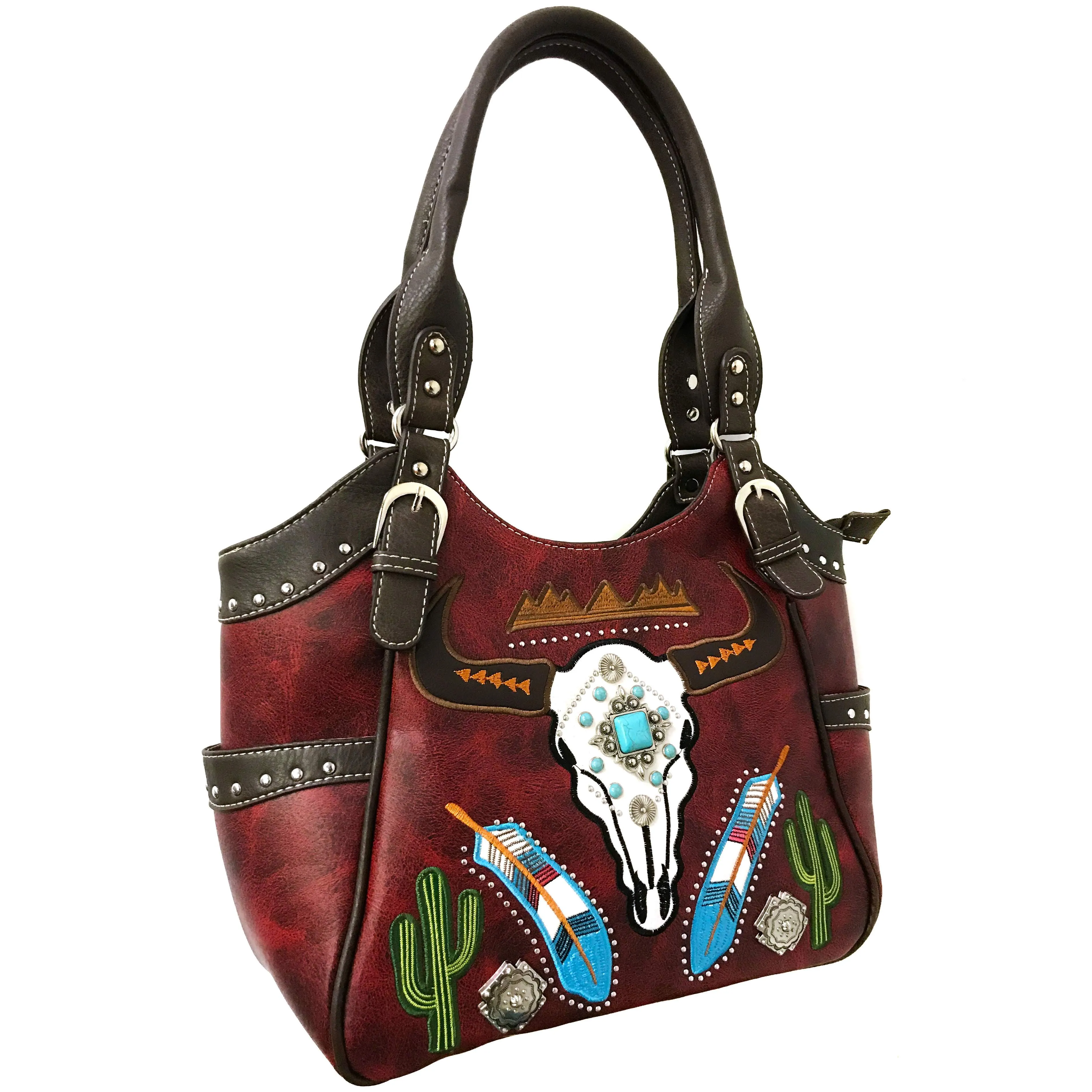 Western Peak Longhorn Feather Cactus Weaved Concealed Carry Handbag