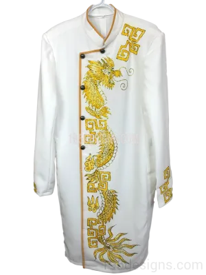 White Ao Dai Men - Trắng Nam Rồng Vải Cao Cấp Co Giản