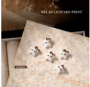 White Star Charm w\ Leopard Animal Print Bow - 30pc
