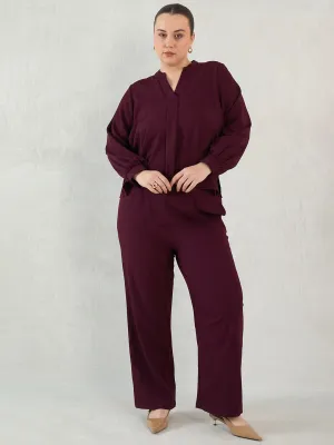 Wine V-Neck Co-Ord Set