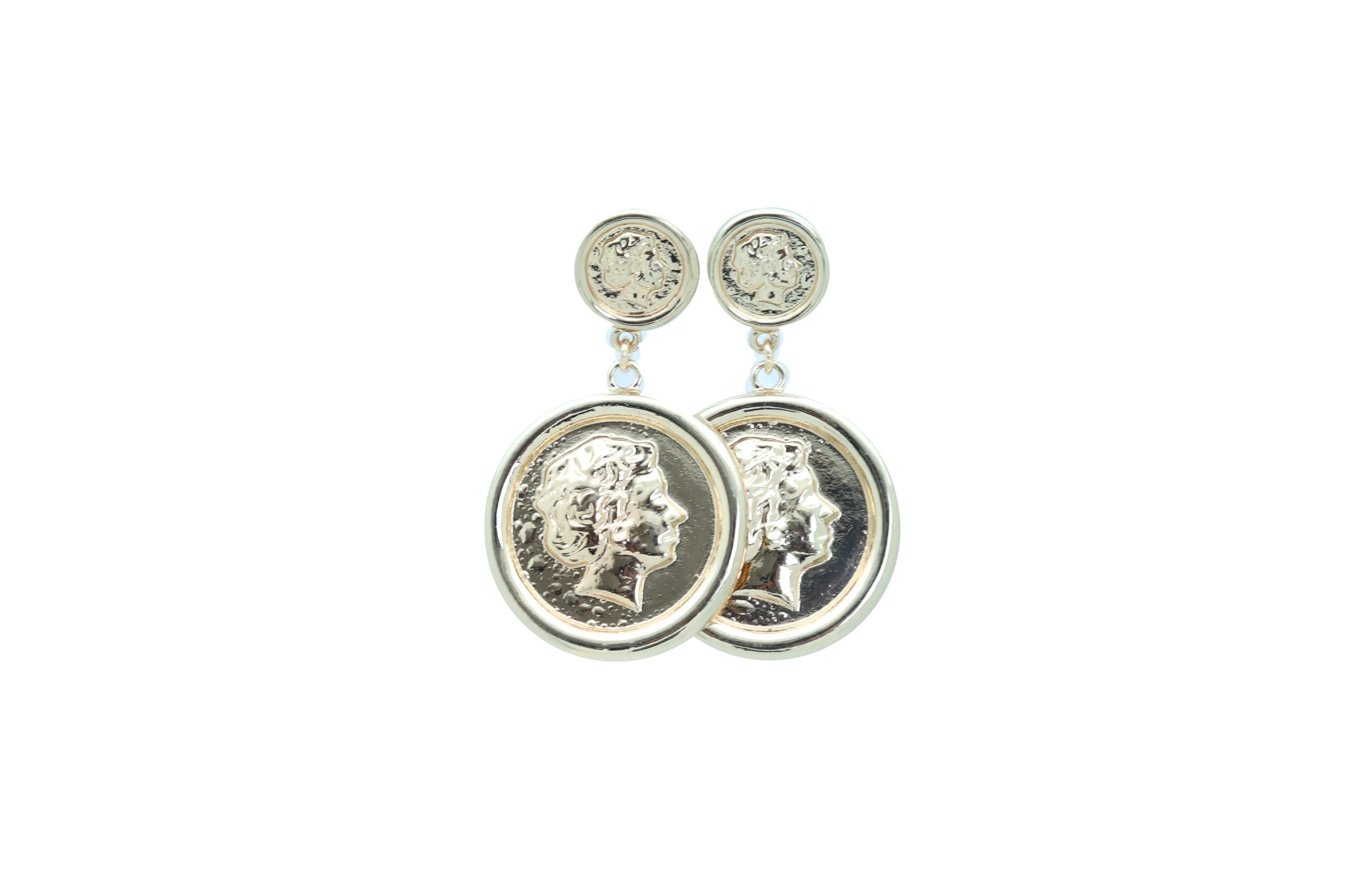 Women Earrings Set Trendy Gold Metal Big Coin Money Medallion Bling Style