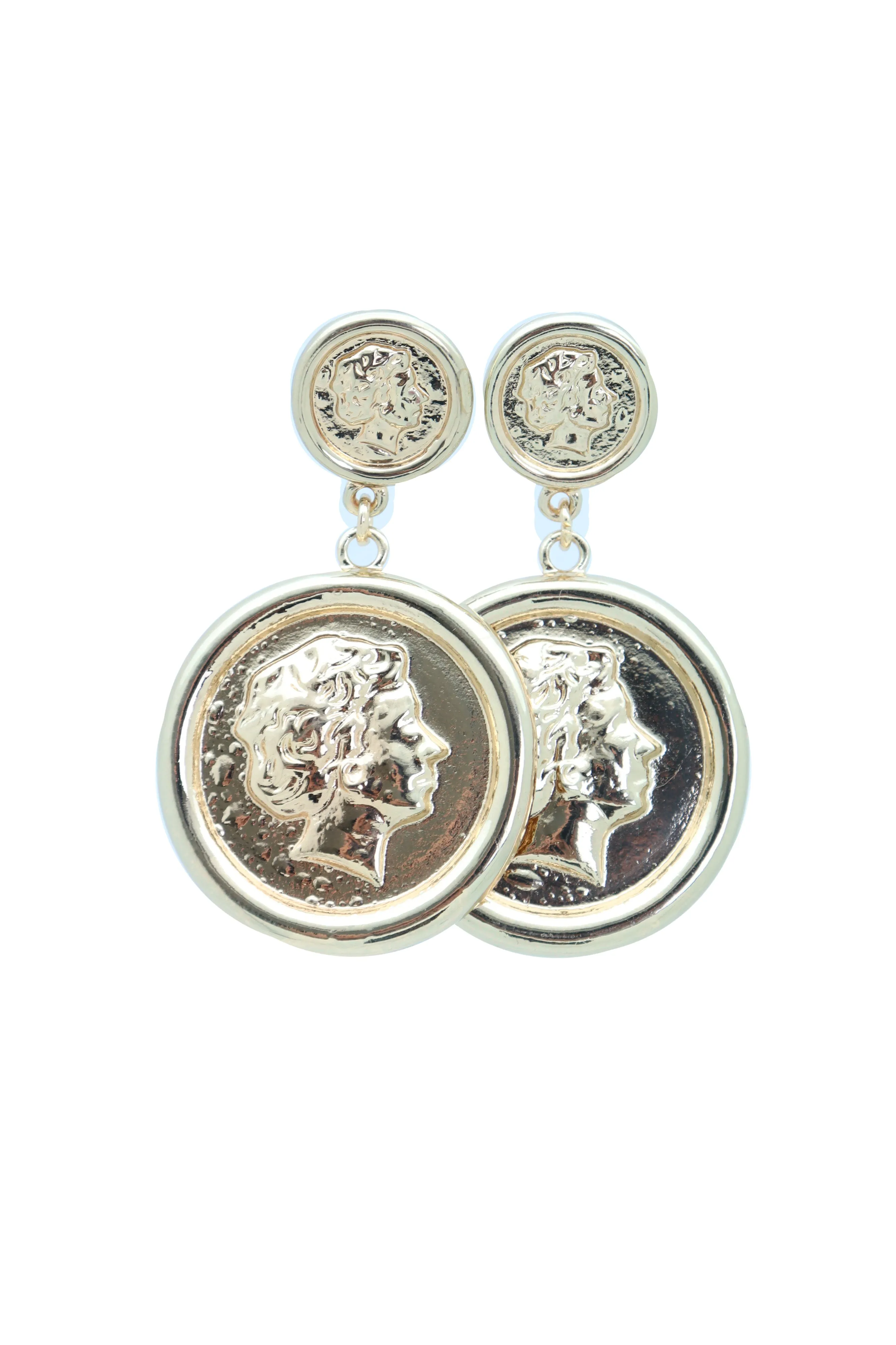 Women Earrings Set Trendy Gold Metal Big Coin Money Medallion Bling Style