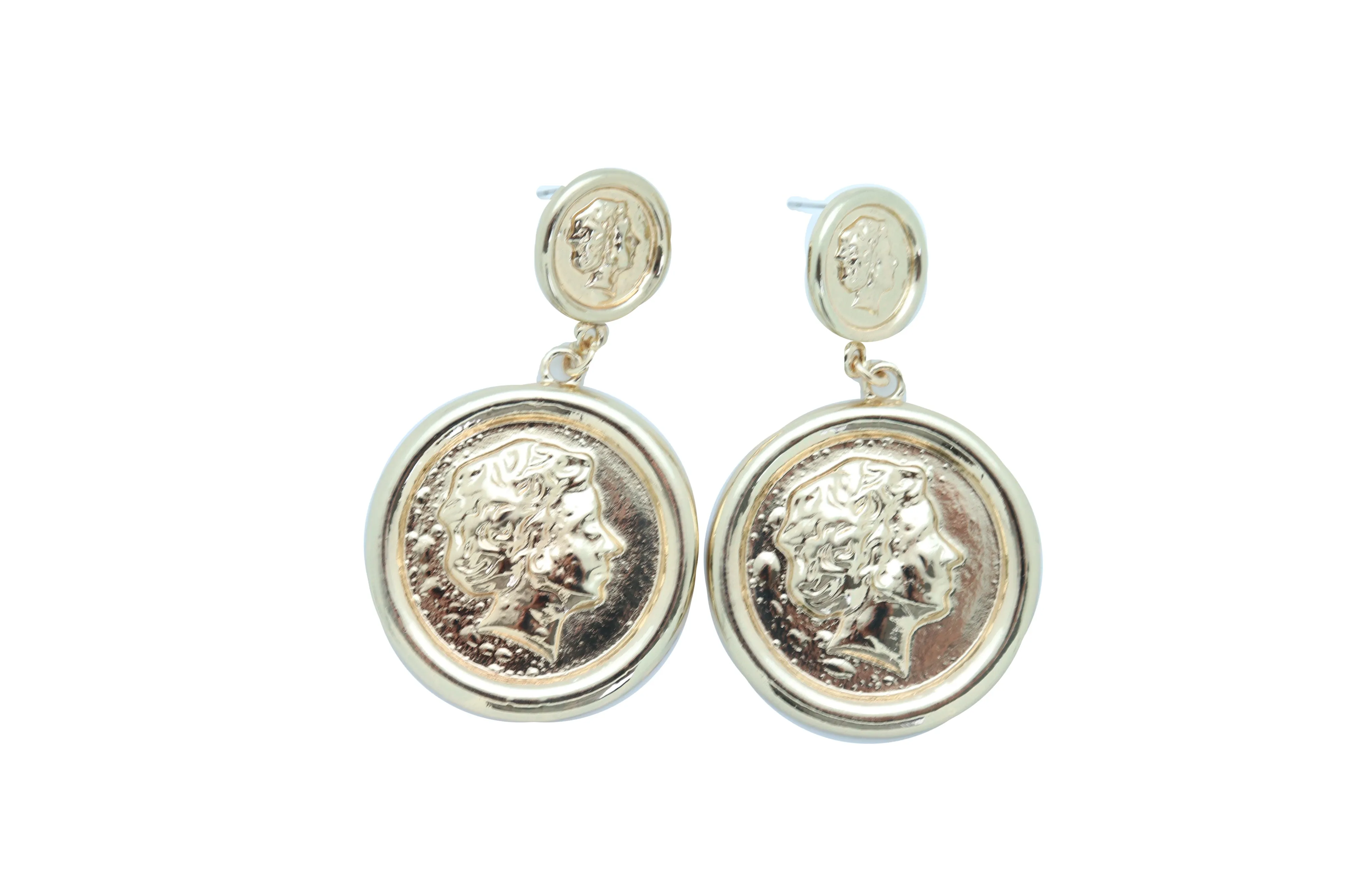 Women Earrings Set Trendy Gold Metal Big Coin Money Medallion Bling Style
