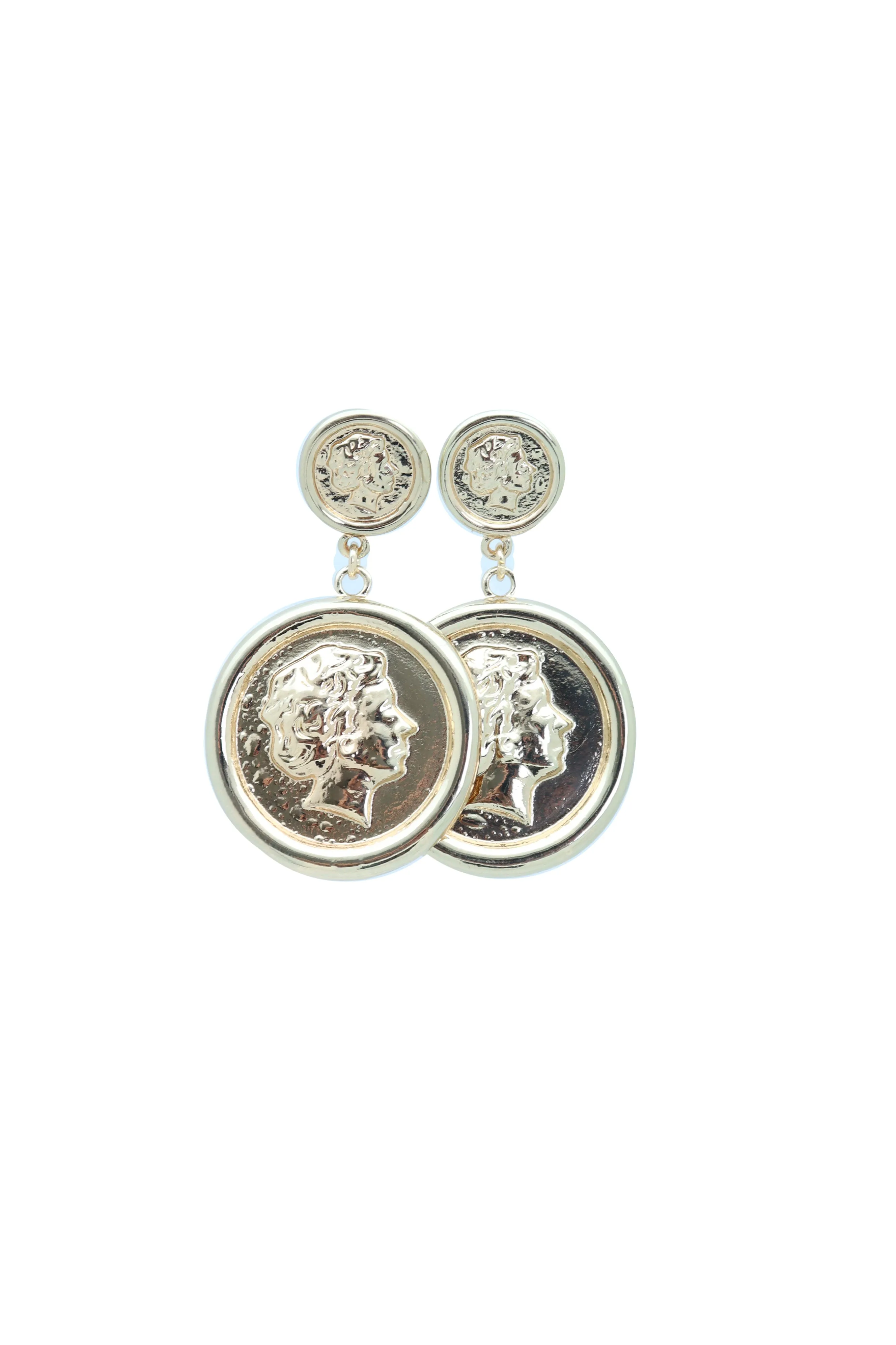 Women Earrings Set Trendy Gold Metal Big Coin Money Medallion Bling Style