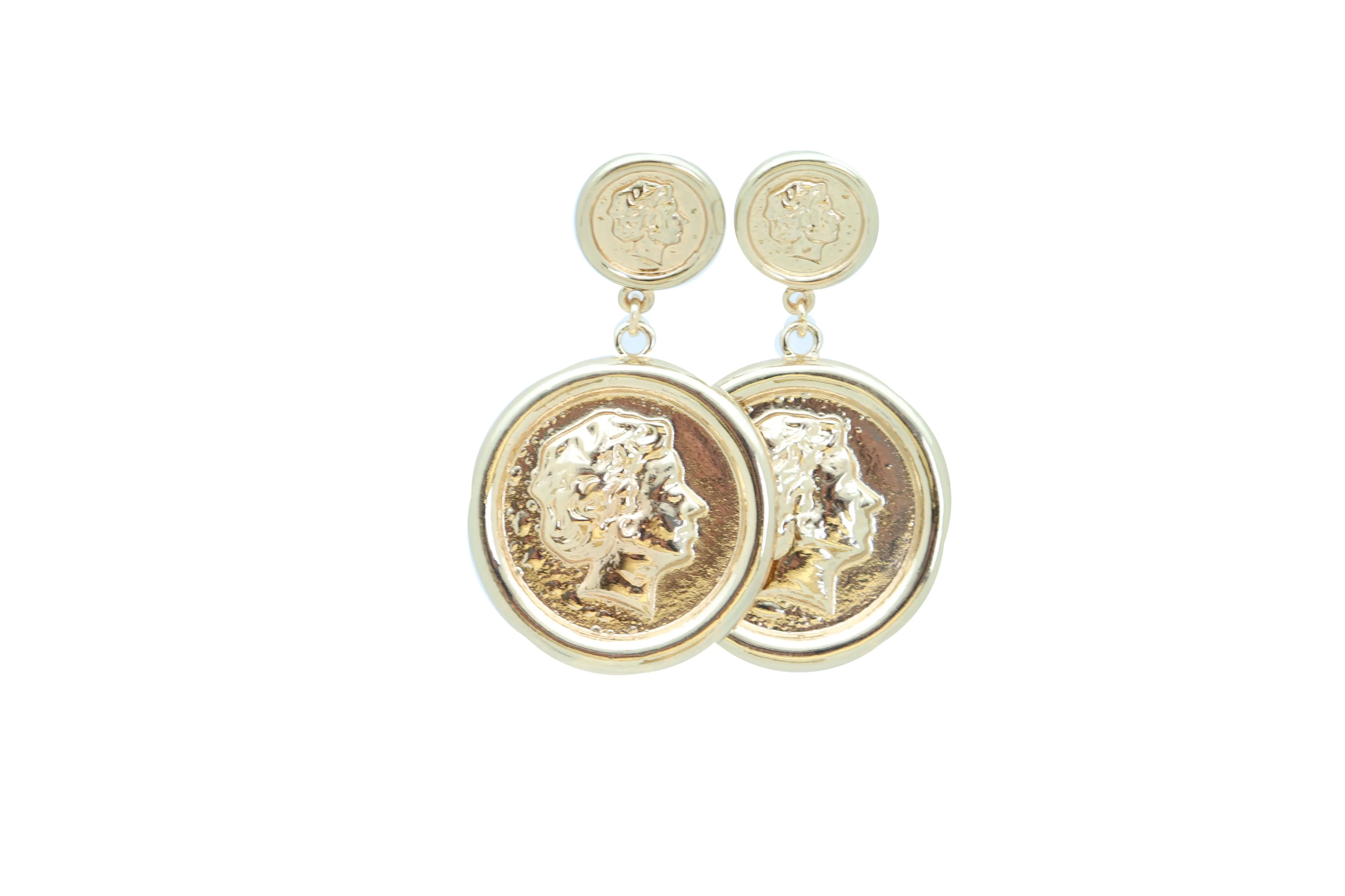 Women Earrings Set Trendy Gold Metal Big Coin Money Medallion Bling Style