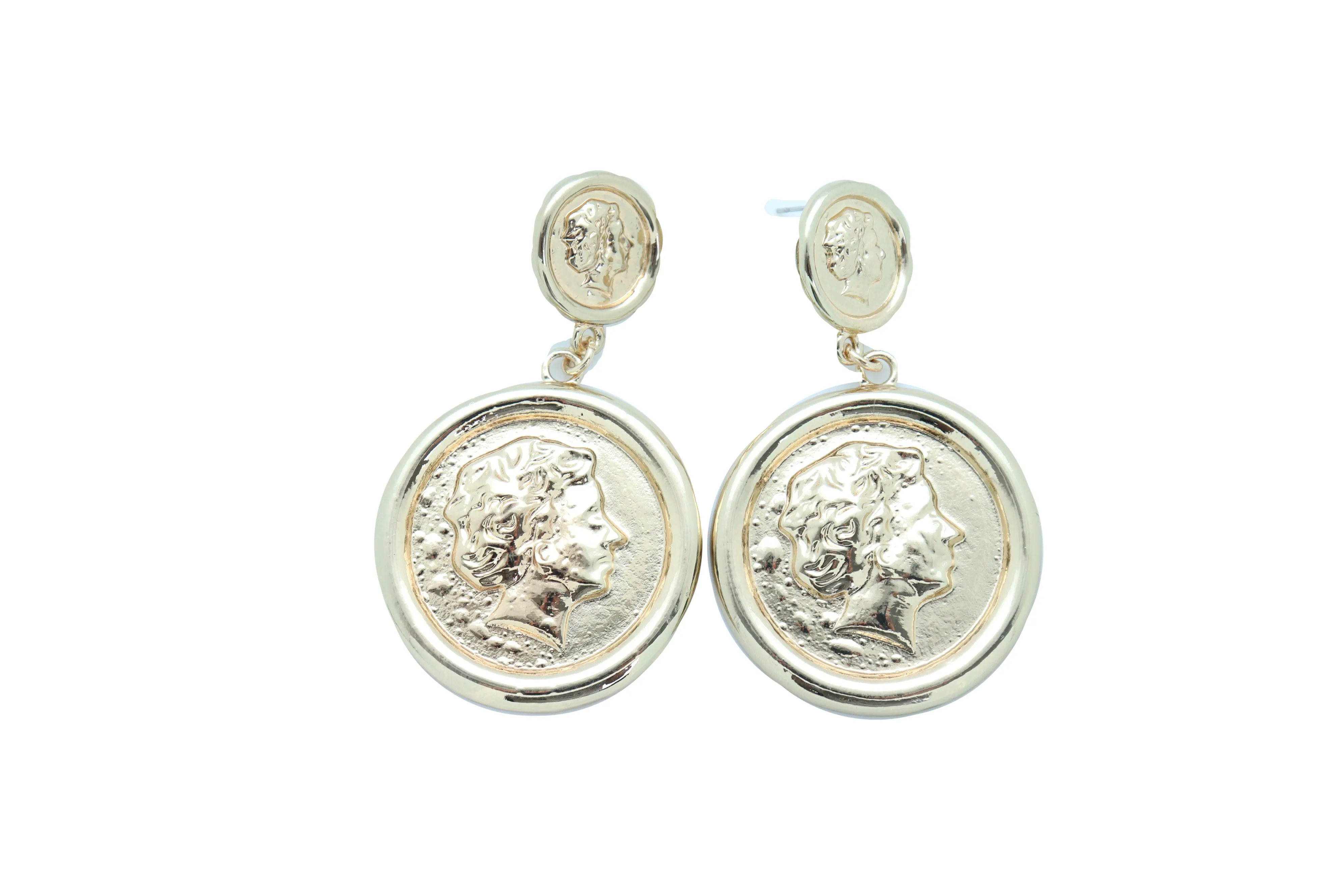 Women Earrings Set Trendy Gold Metal Big Coin Money Medallion Bling Style