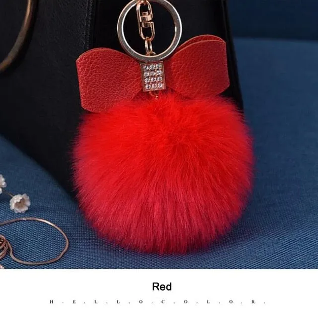 Women Trinkets Leather Bow Keychain