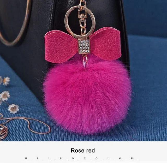 Women Trinkets Leather Bow Keychain