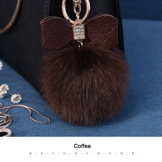 Women Trinkets Leather Bow Keychain