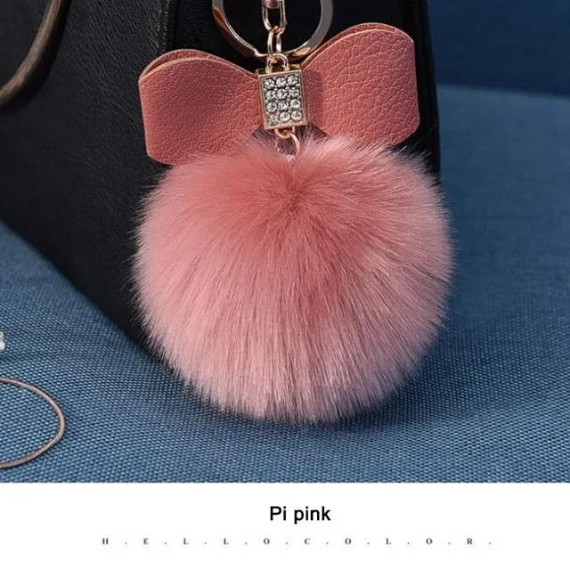 Women Trinkets Leather Bow Keychain