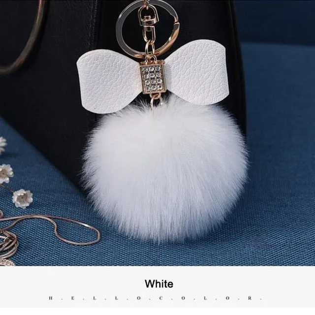 Women Trinkets Leather Bow Keychain