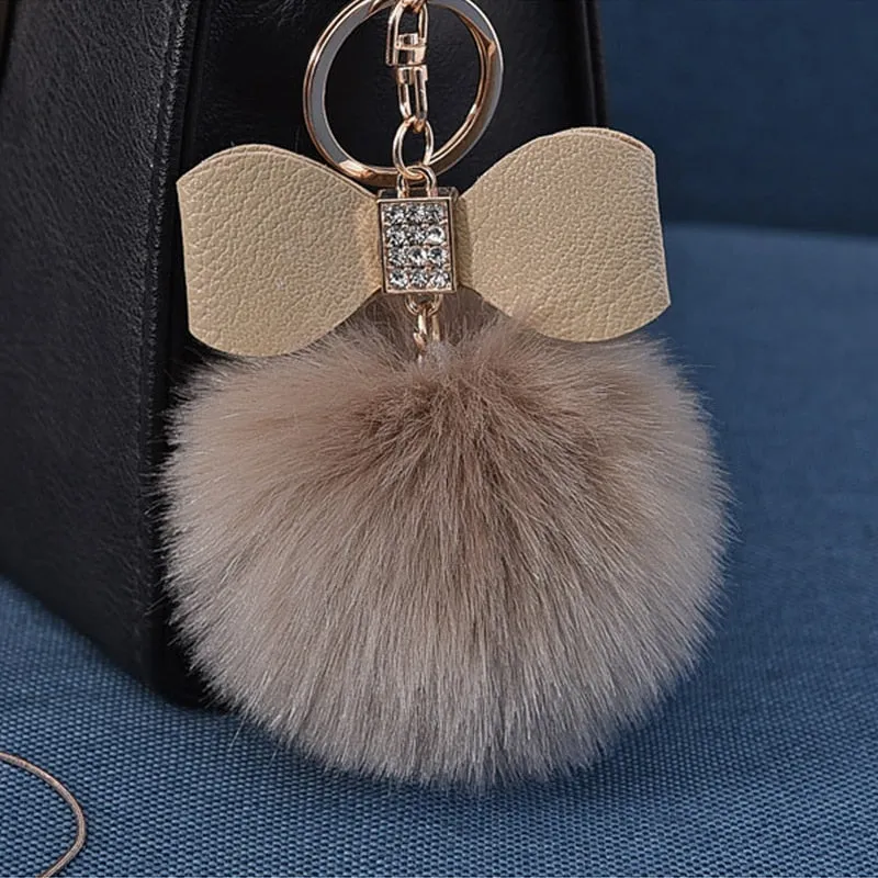 Women Trinkets Leather Bow Keychain