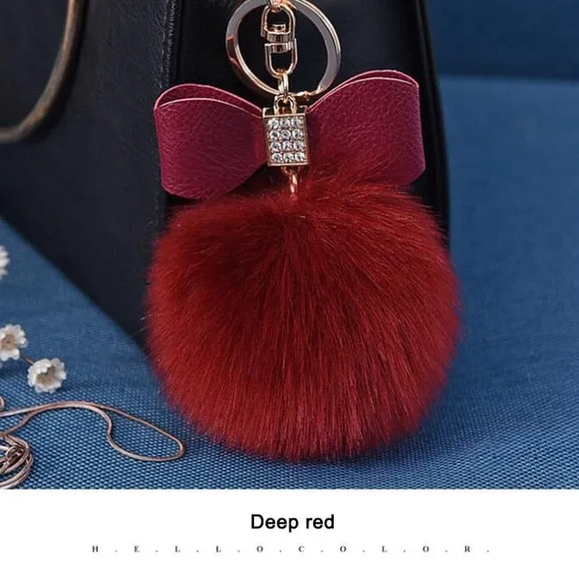 Women Trinkets Leather Bow Keychain
