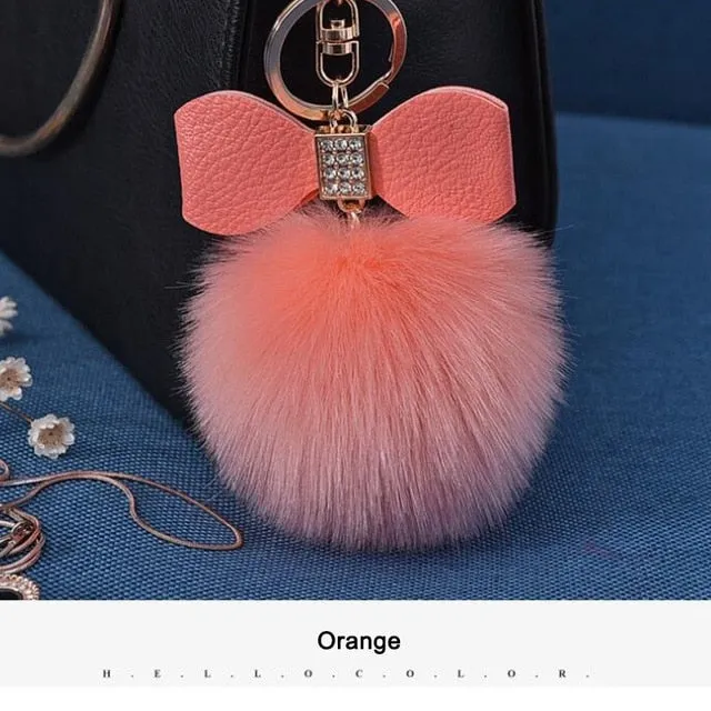 Women Trinkets Leather Bow Keychain