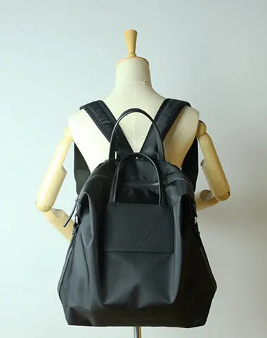 Womens Black&Pink Nylon Backpack Bag Best Satchel Backpack Nylon Leather School Rucksack for Ladies