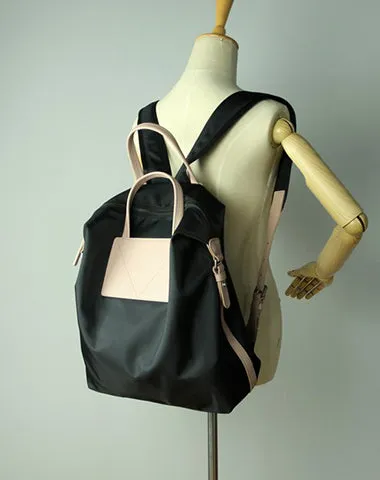 Womens Black&Pink Nylon Backpack Bag Best Satchel Backpack Nylon Leather School Rucksack for Ladies