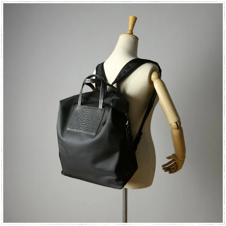 Womens Black&Pink Nylon Backpack Bag Best Satchel Backpack Nylon Leather School Rucksack for Ladies