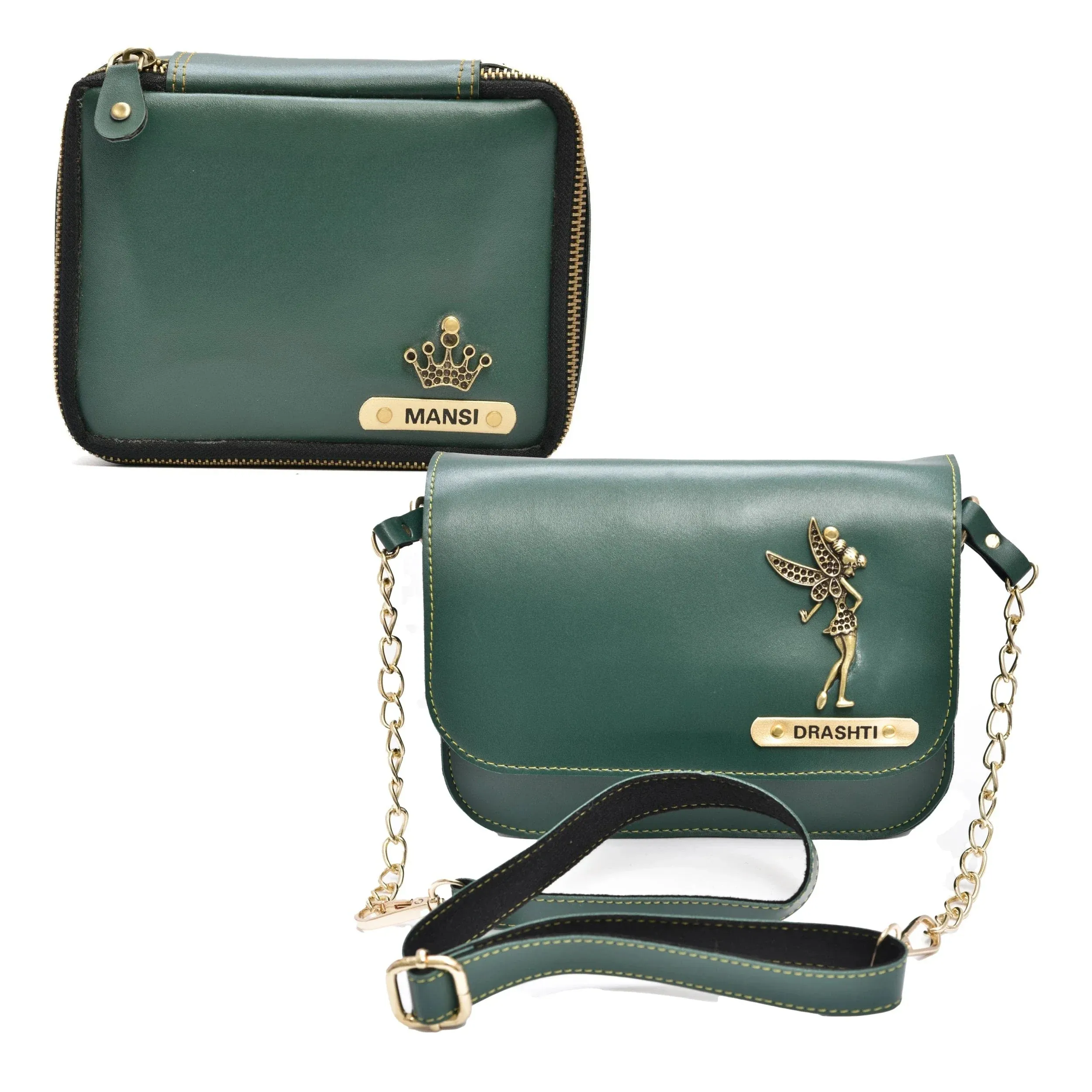 Women's Combo : Mini Makeup Kit & Chained Sling Bag (Olive Green)