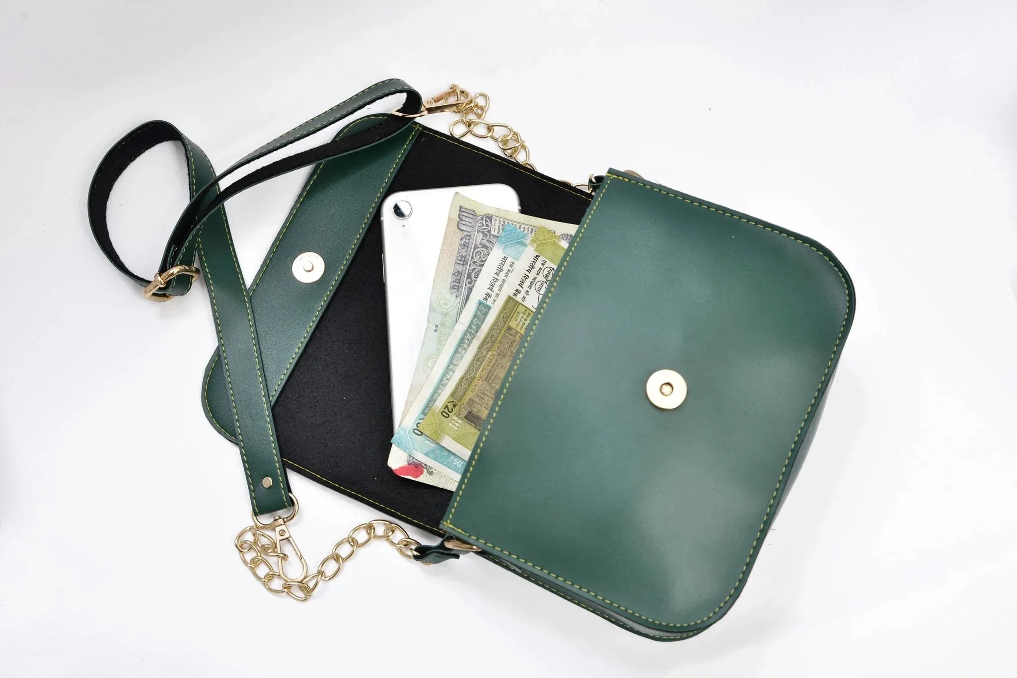 Women's Combo : Mini Makeup Kit & Chained Sling Bag (Olive Green)