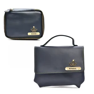 Women's Combo : Mini Makeup Kit & Sling Bag (Royal Blue)
