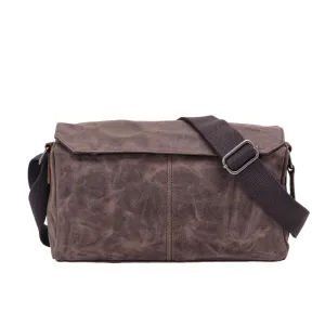 XIEYINSHE 2025 new men's small bag business casual shoulder bag retro wax canvas casual bag cylinder small satchel