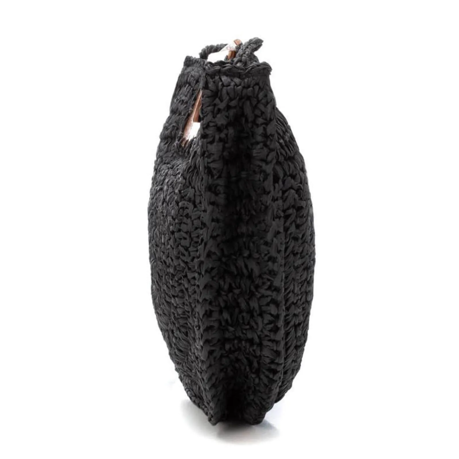 XTI Raffia Crossbody With Wooden Handle - Black