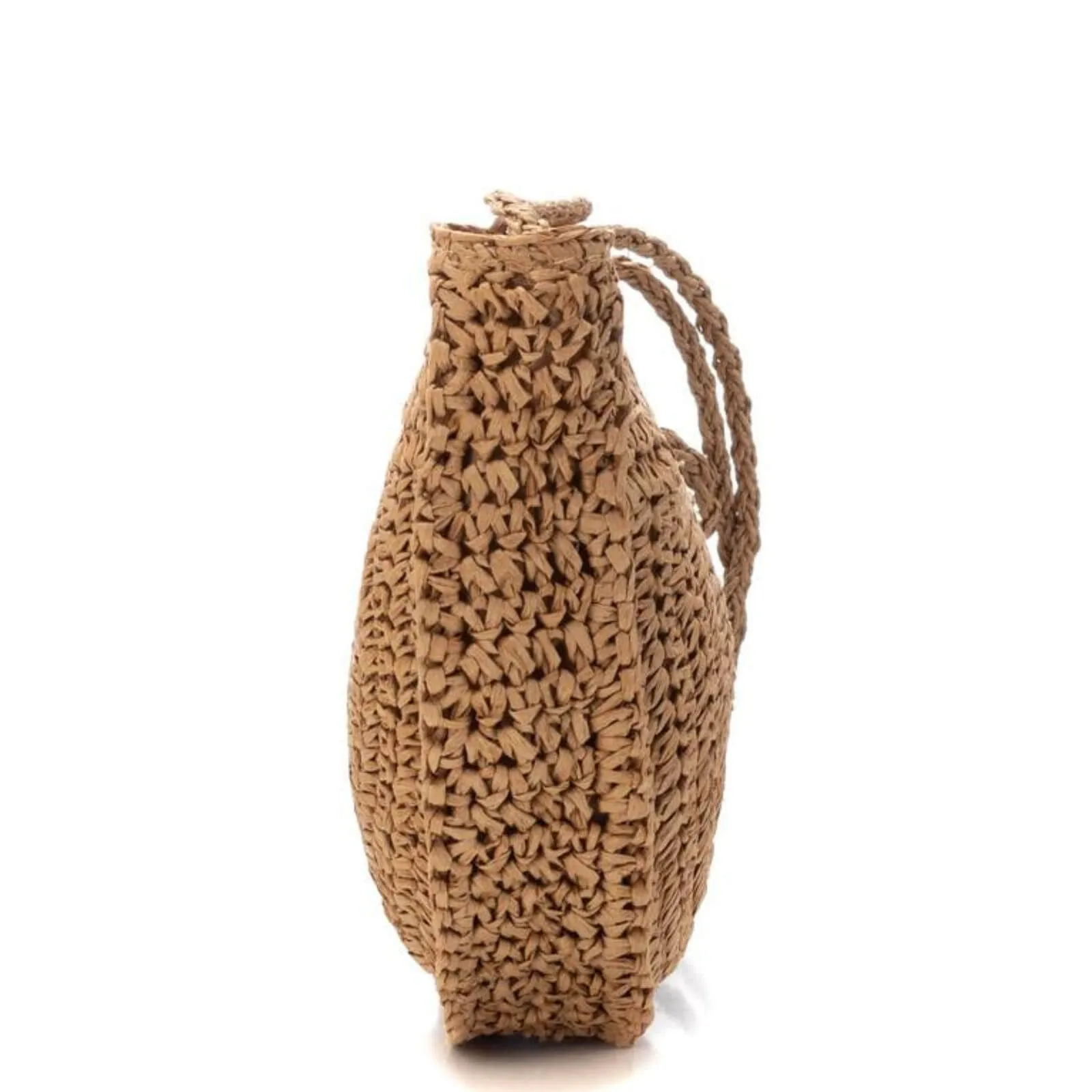 XTI Raffia Crossbody With Wooden Handle - Taupe