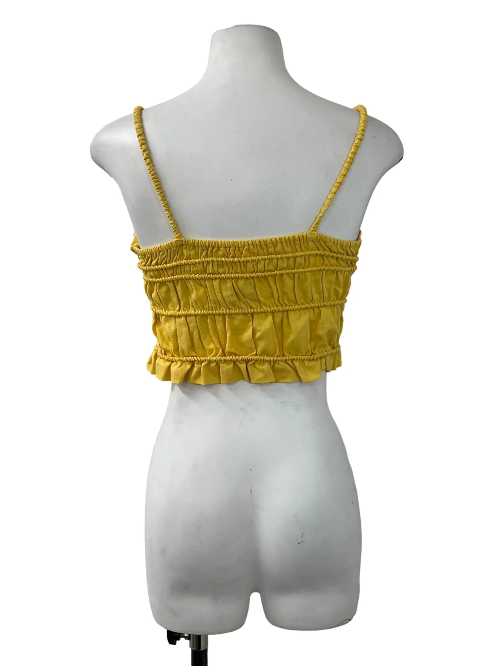 Yellow Ruched Sleeveless Cropped Top