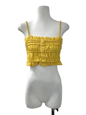 Yellow Ruched Sleeveless Cropped Top