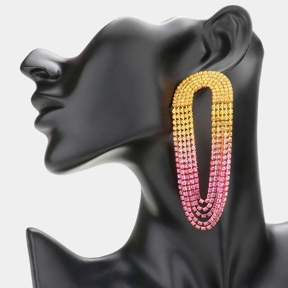 Yellow to Pink Ombre Draped Rhinestone Pageant Earrings  | Prom Earrings | 578501