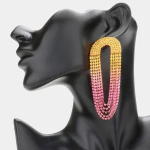 Yellow to Pink Ombre Draped Rhinestone Pageant Earrings  | Prom Earrings | 578501