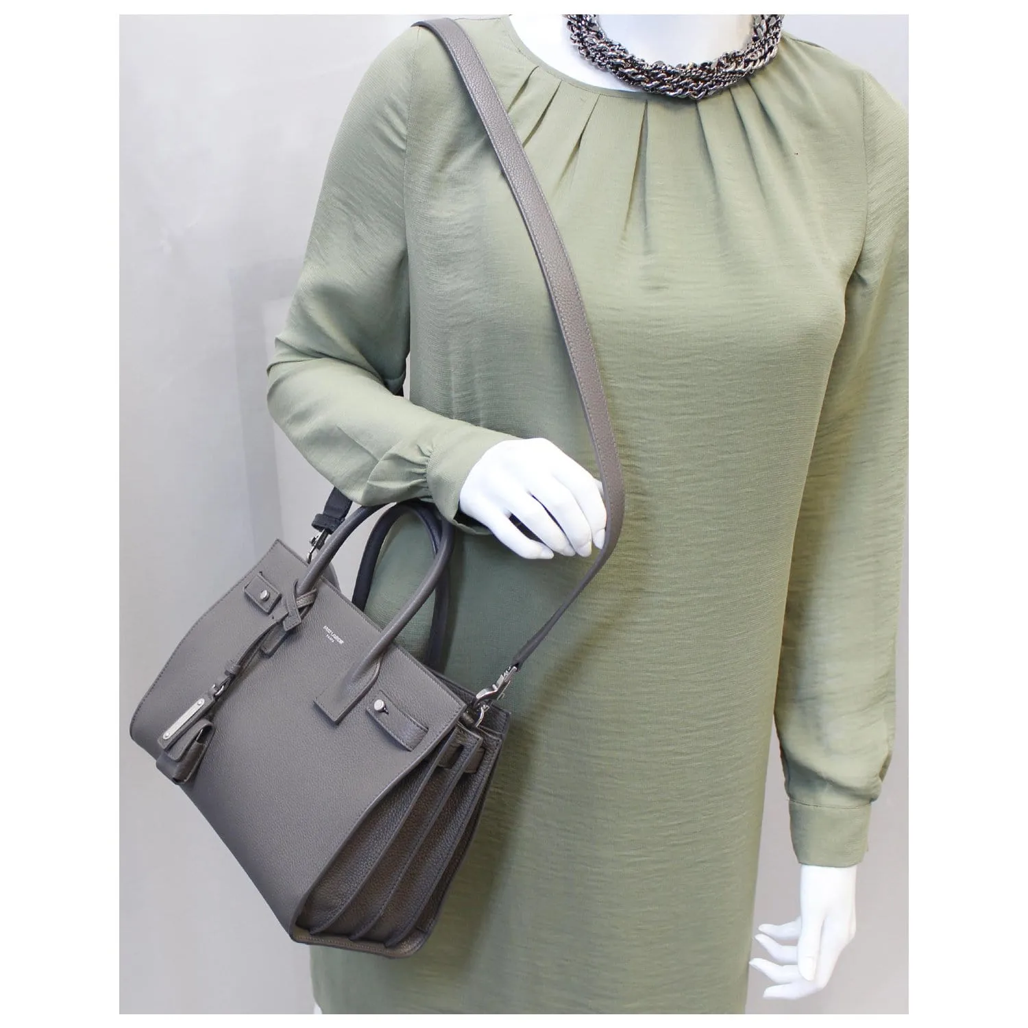 YVES SAINT LAURENT Sac de Jour Small Grained Leather Shoulder Bag Grey