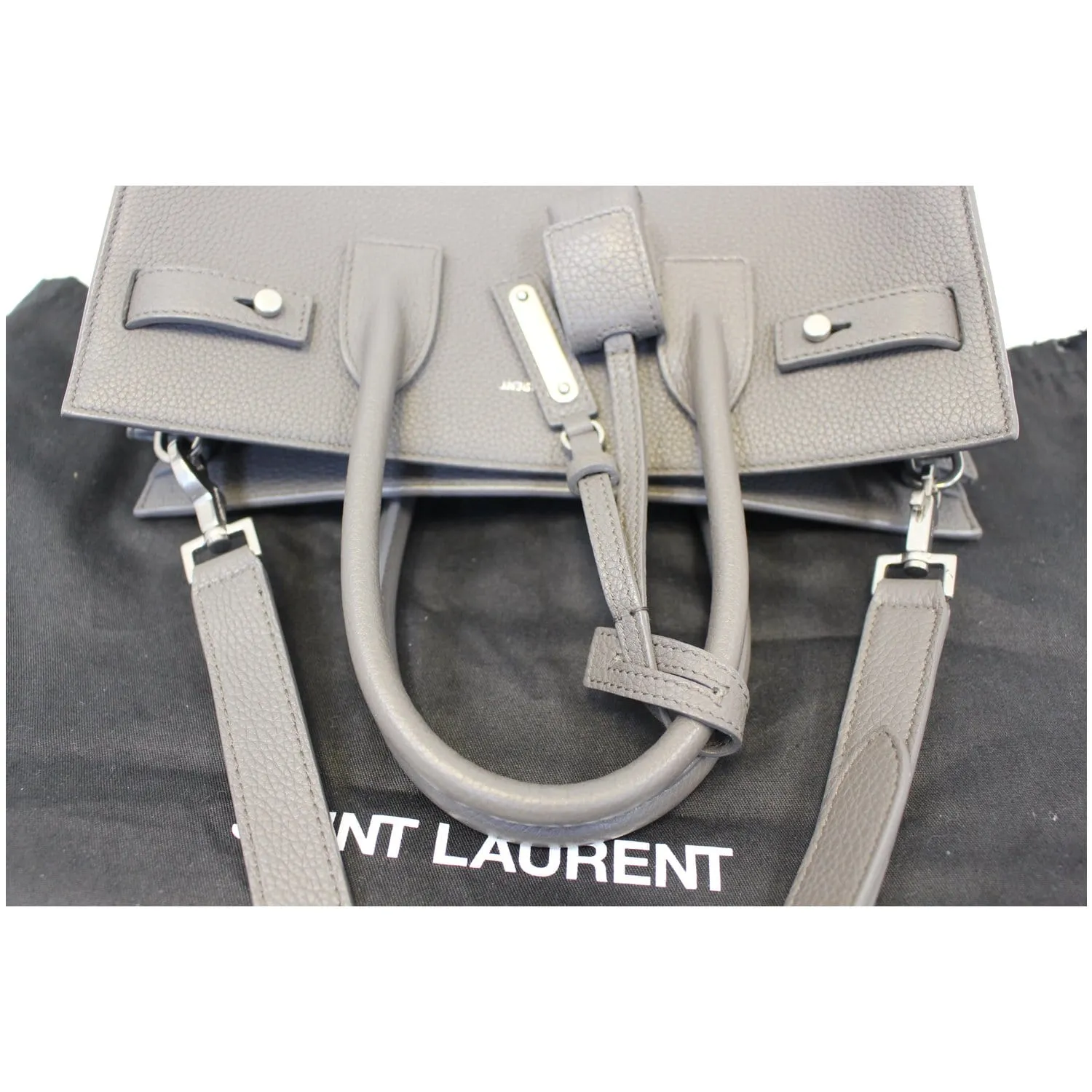 YVES SAINT LAURENT Sac de Jour Small Grained Leather Shoulder Bag Grey