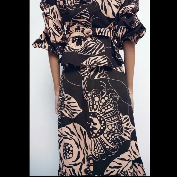 Zara linen Blend printed long skirt