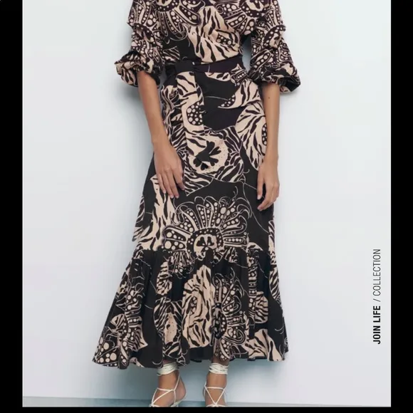 Zara linen Blend printed long skirt