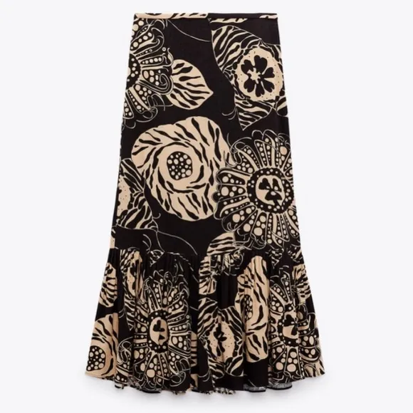 Zara linen Blend printed long skirt