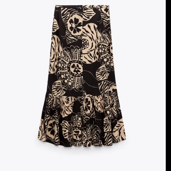 Zara linen Blend printed long skirt